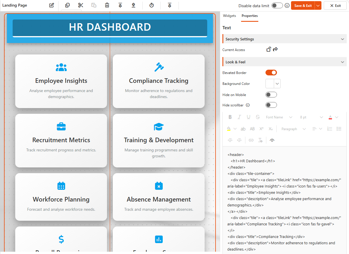 Dashboard designer