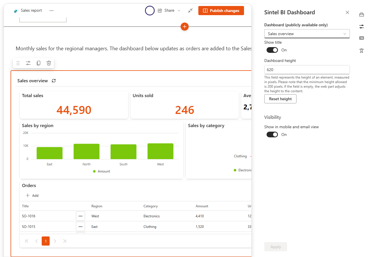 SharePoint page in edit mode
