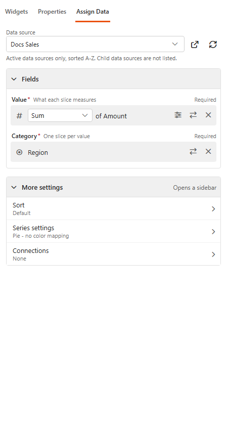 Assign Data tab of a Pie chart
