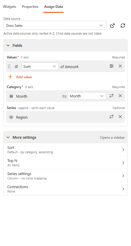 Assign Data tab of a Column chart