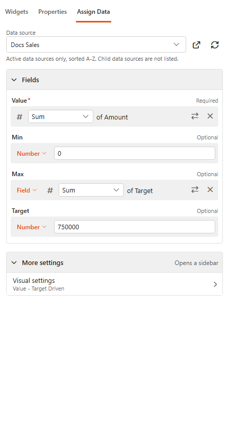 Assign Data tab of a Gauge