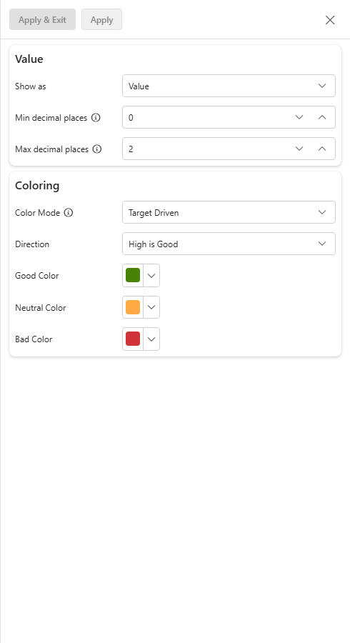 Visual settings sidebar of a Gauge
