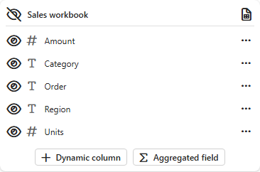 Data source designer of an Excel data source