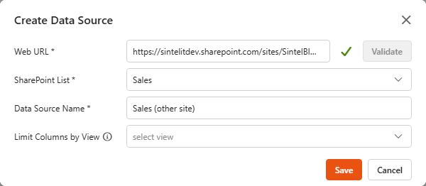 Create data source dialog for This Tenant