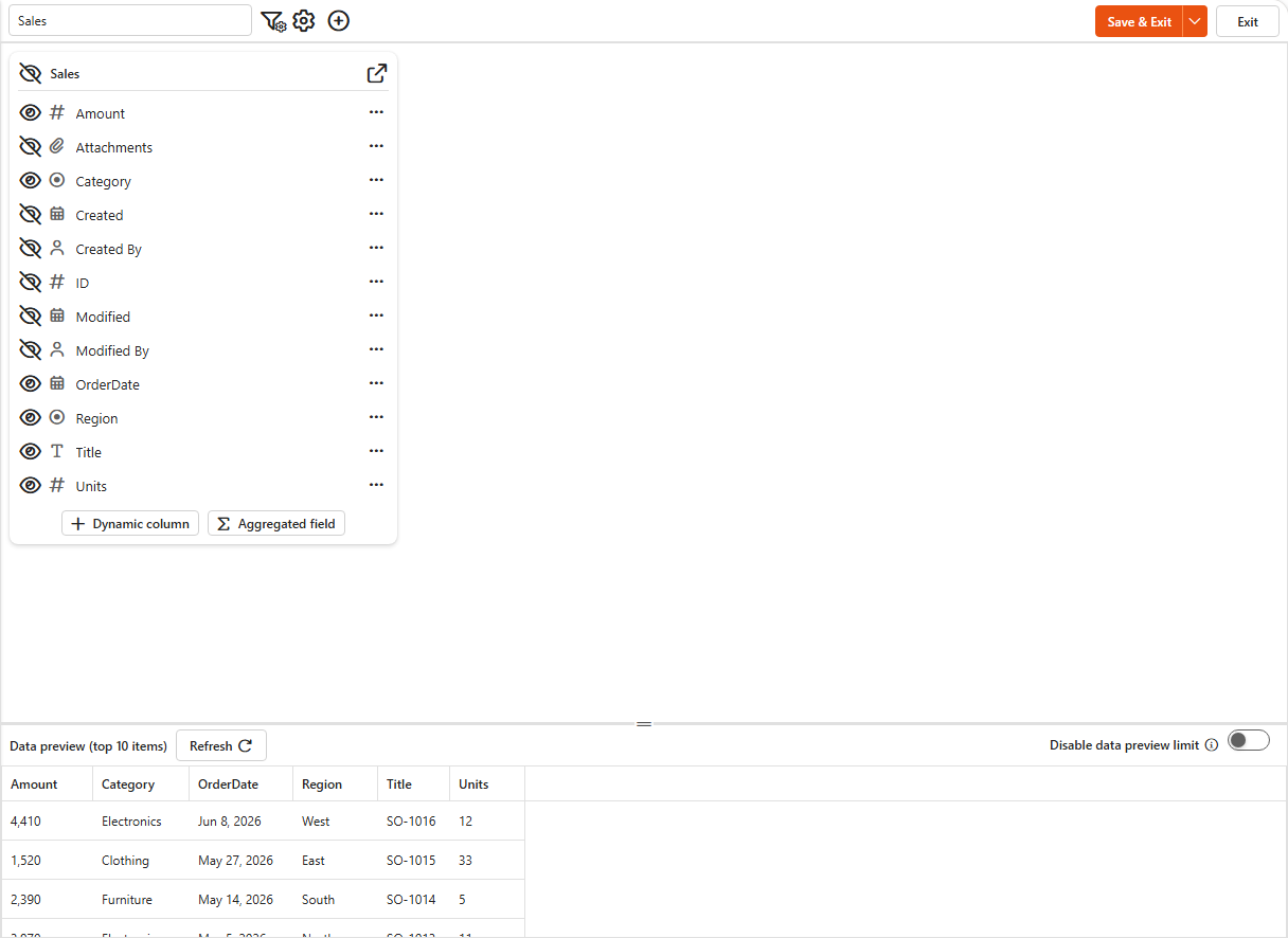Data source designer of a This Site data source