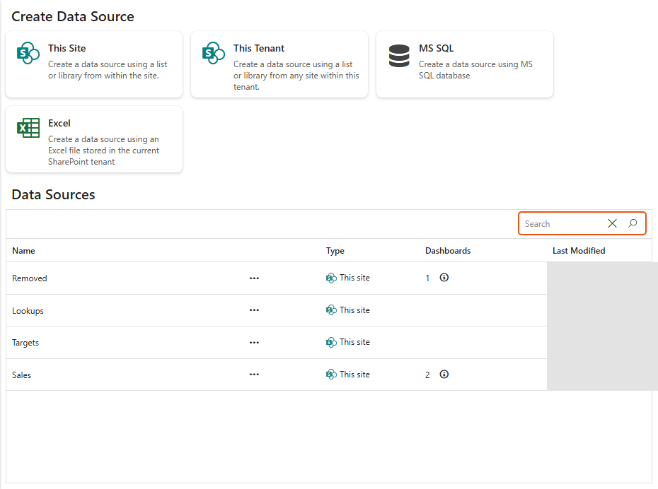 Data Sources page