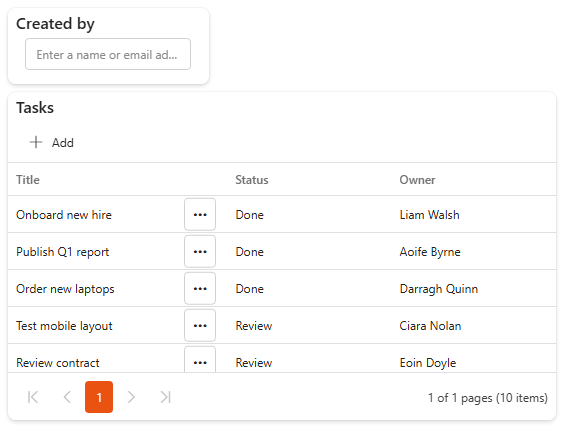 A Created by user filter next to the Tasks grid it filters