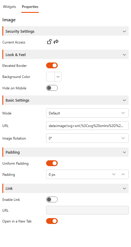 Designer, Properties tab of an Image component