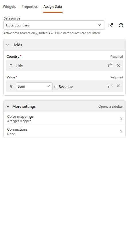 Designer, Assign Data tab of a Map