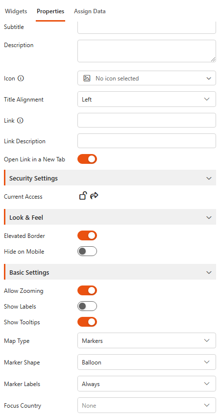 Designer, Properties tab of a Map