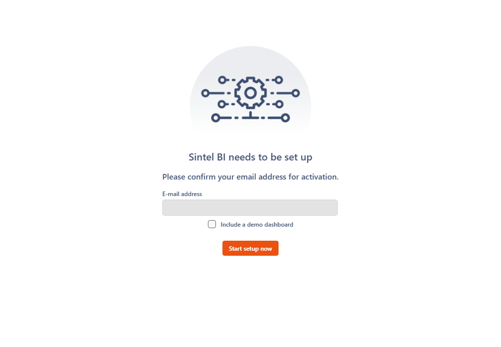 Sintel BI setup screen on a new app page