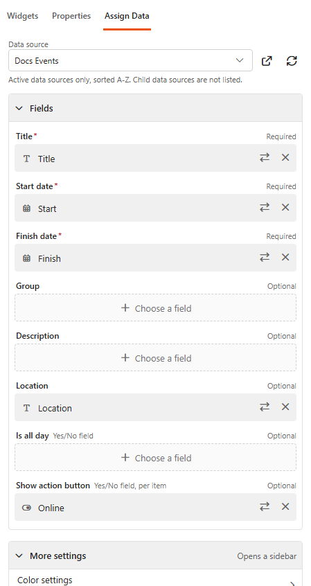 Designer, Assign Data tab of a Scheduler