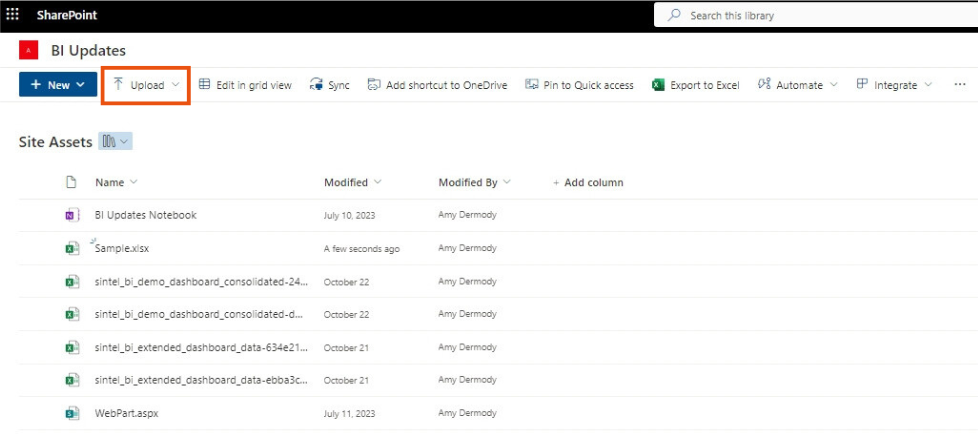Upload in the Site Assets library