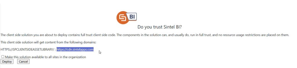 Trust Sintel BI and deploy