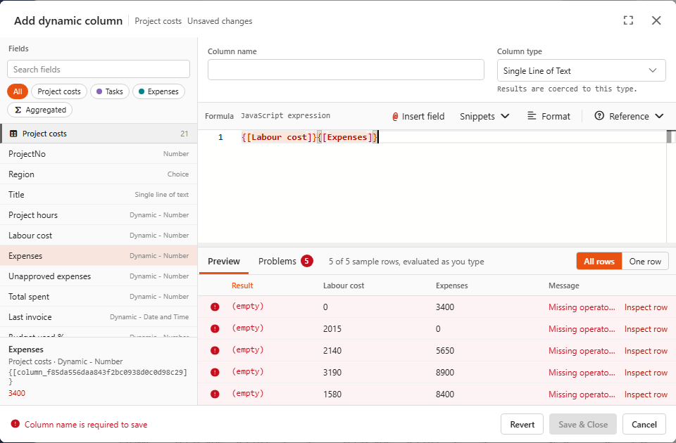 Preview with failing rows