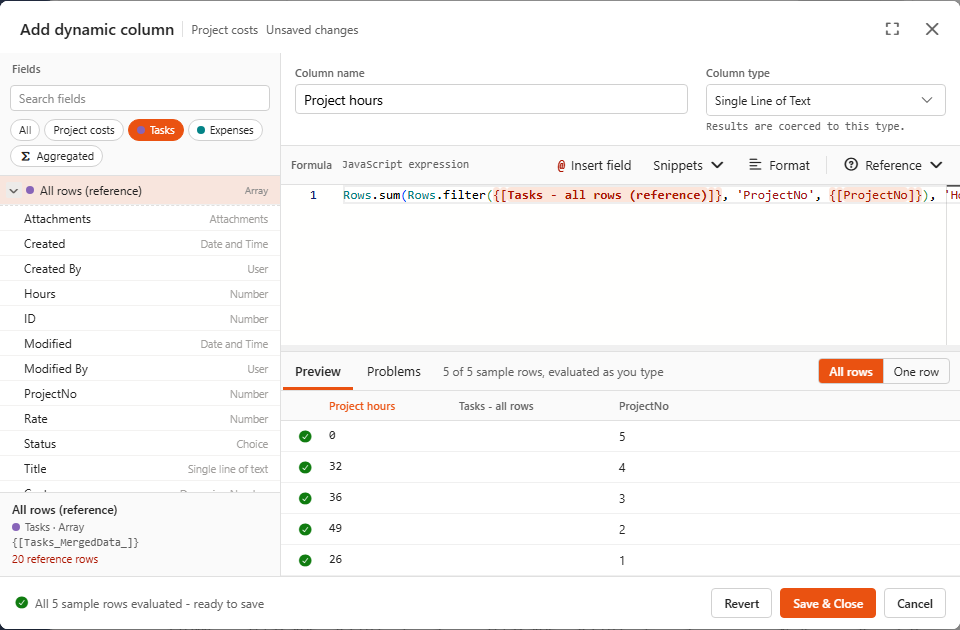 Expanded reference data: properties of a task row