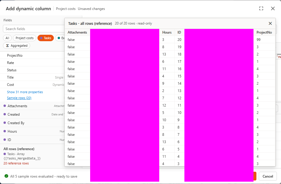 Sample rows of the Tasks reference data