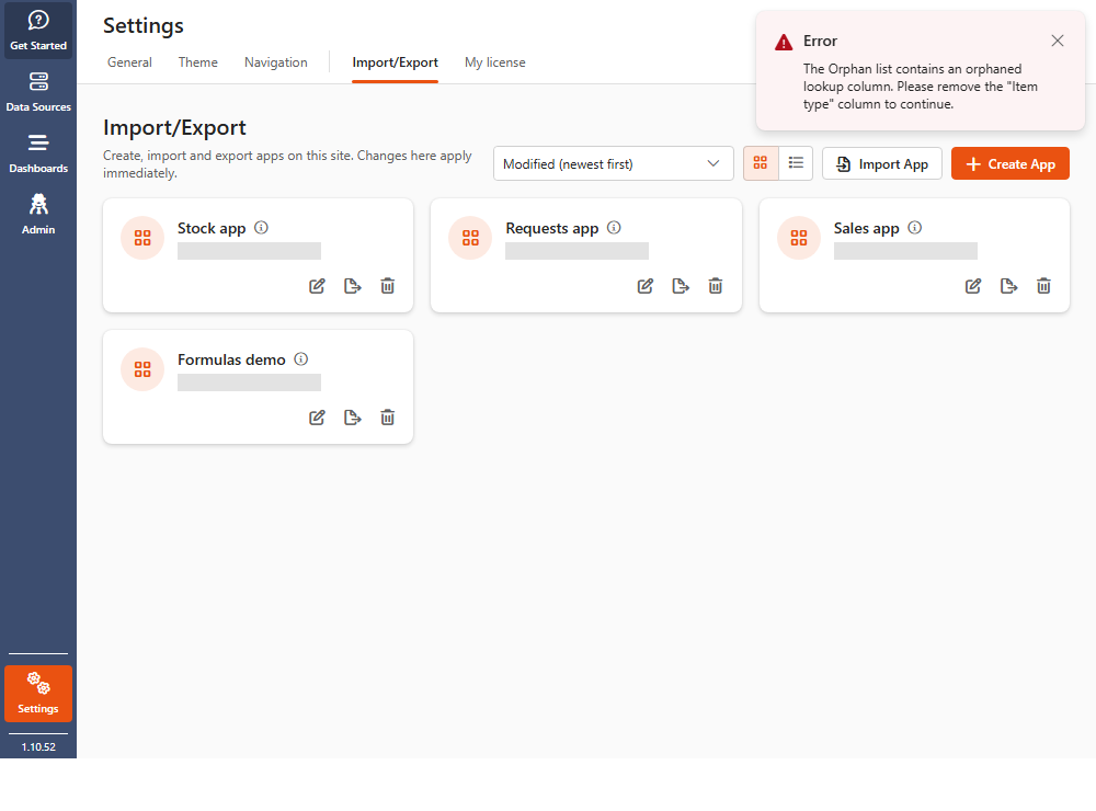 Settings > Import/Export after clicking Export on an app