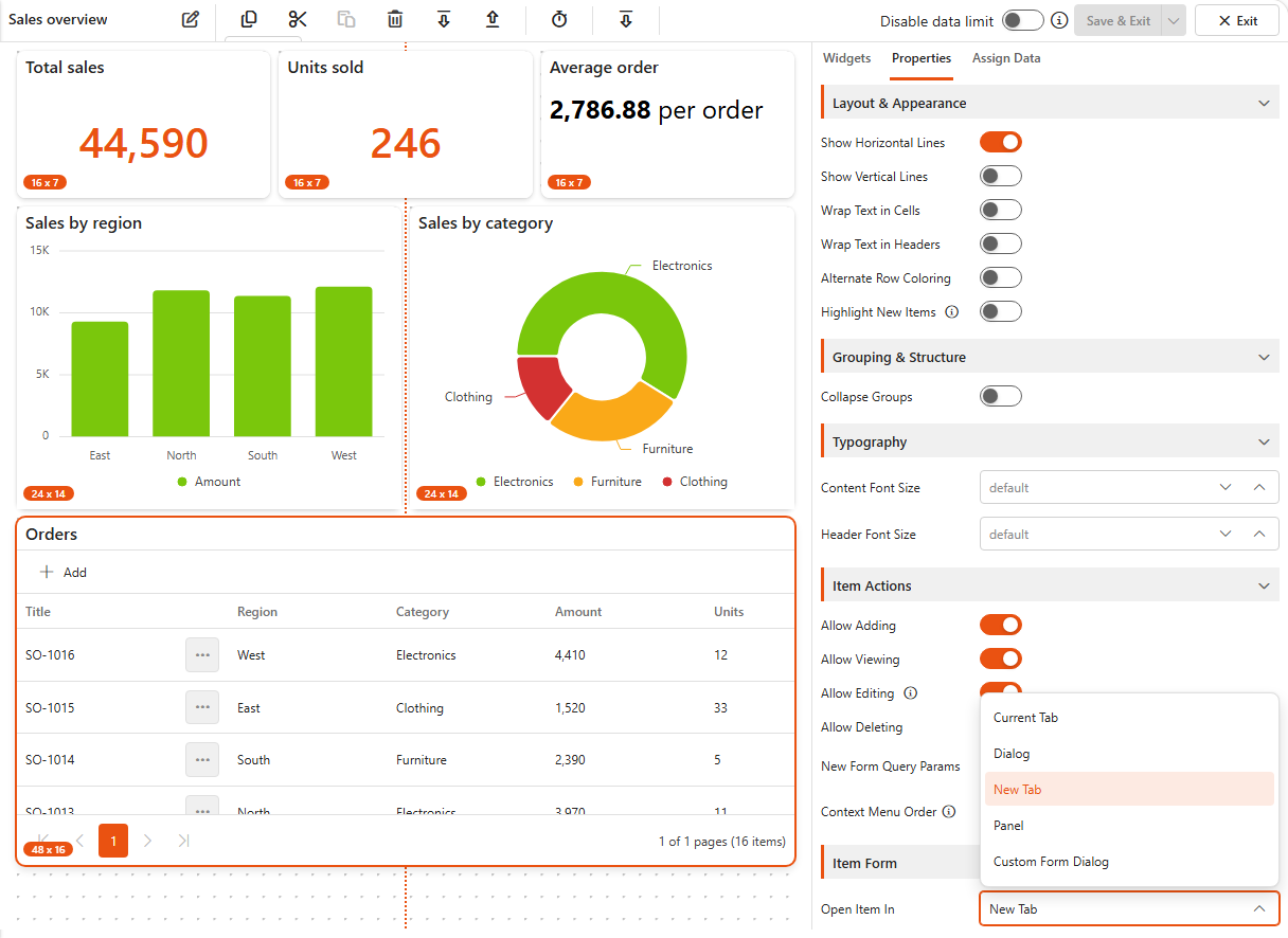 Dashboard designer